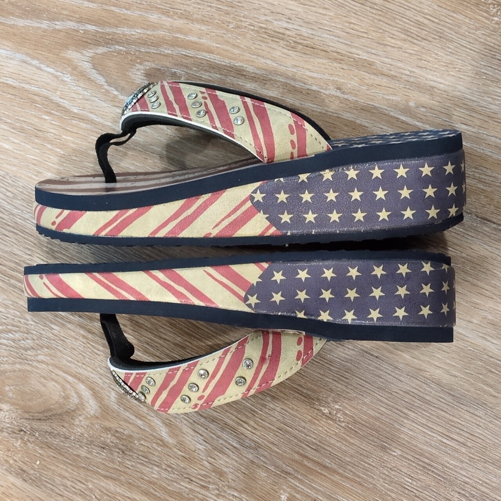 ❤️🤍💙Montana West American Flag Patriotic Platform Flip Flops size 8❤️🤍💙 - Picture 7 of 11
